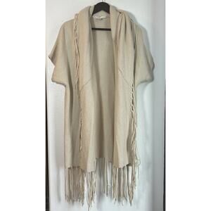 Boston Proper Cream Fringe Open Front Knit Cardigan